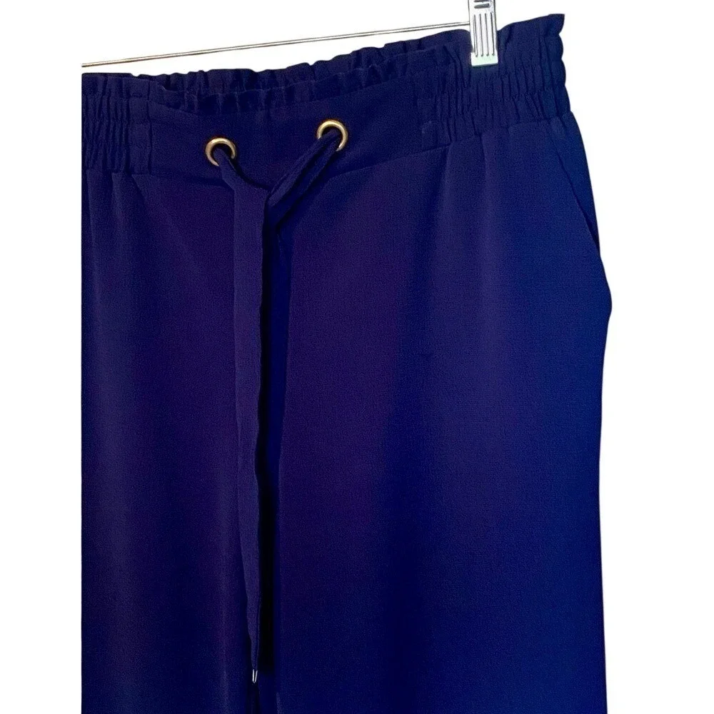 Michael Kors Blue Tie Waist Wide Leg Trouser Dress Pants
